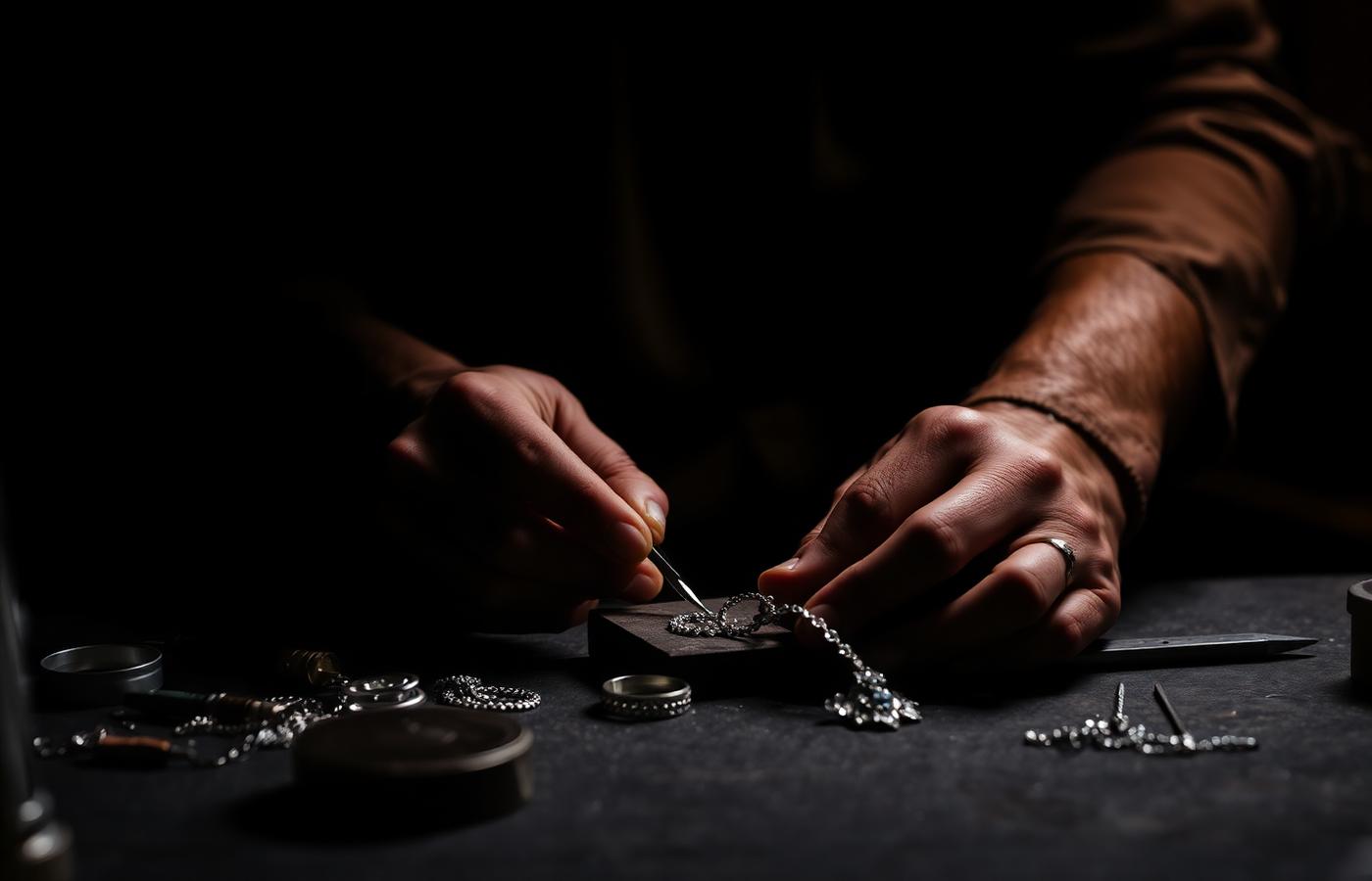 Silversmith hand-finishing a piece